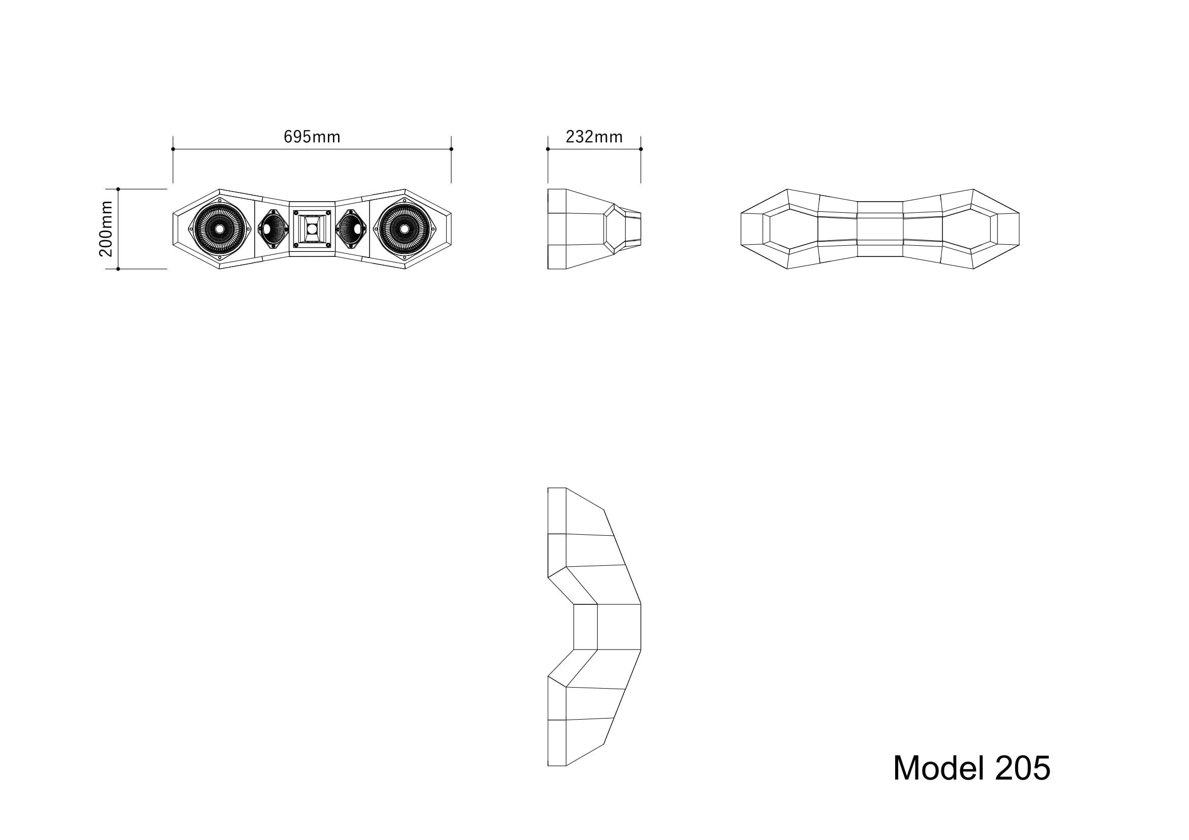 Model 205 — technical drawing, view 3