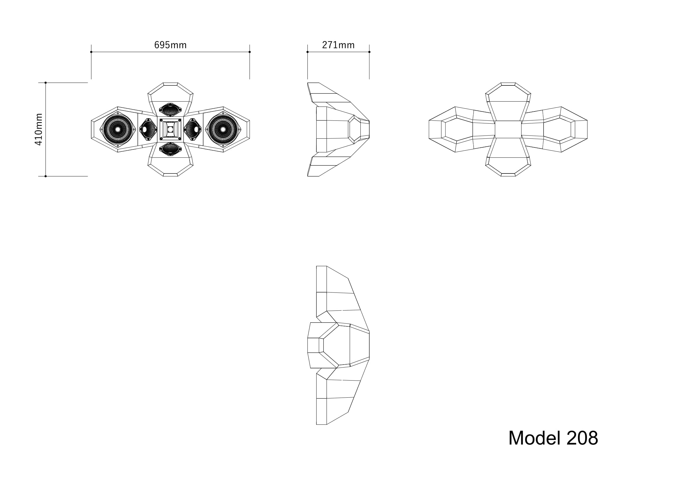 Model 208 — technical drawing, view 3